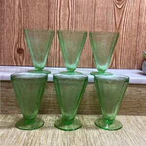 Vintage Poinsettia Etched Uranium Parfait Glasses set of 6